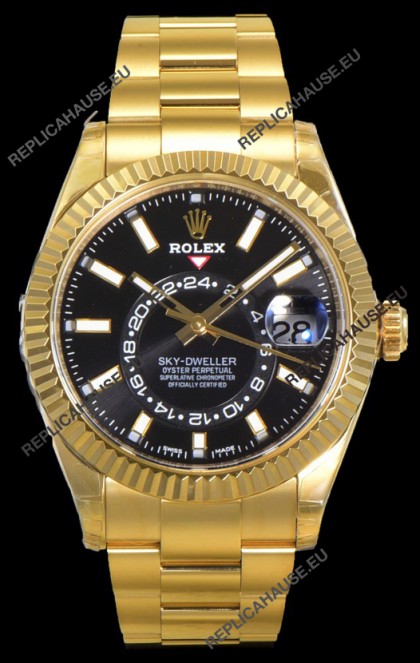 Rolex Sky-Dweller REF# 336235 Black Dial Watch in Yellow Gold 904L Steel Case 1:1 Mirror Replica