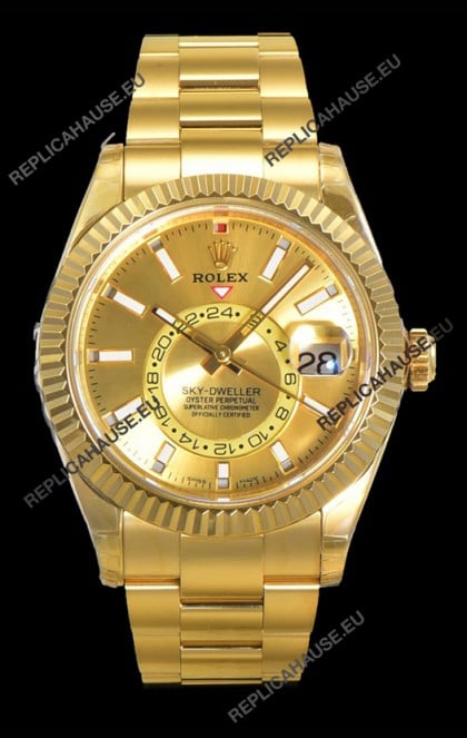 Rolex Sky-Dweller REF# 336235 Gold Dial Watch in Yellow Gold 904L Steel Case 1:1 Mirror Replica