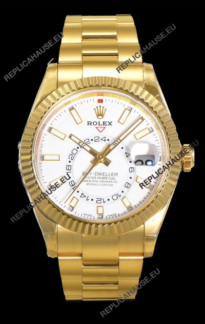 Rolex Sky-Dweller REF# 336235 White Dial Watch in Yellow Gold 904L Steel Case 1:1 Mirror Replica