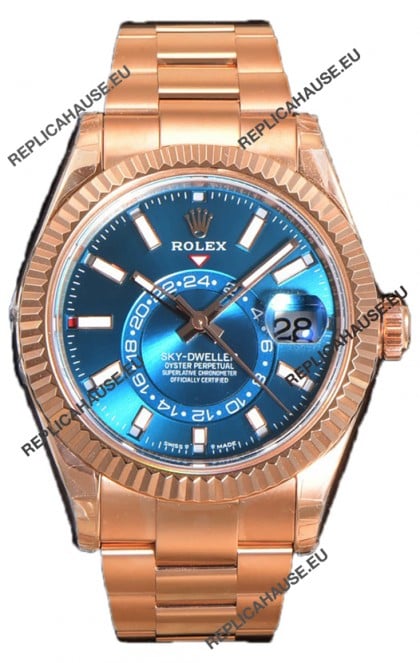 Rolex Sky-Dweller REF# 336235 Blue-Green Dial Watch in Rose Gold 904L Steel Case 1:1 Mirror Replica
