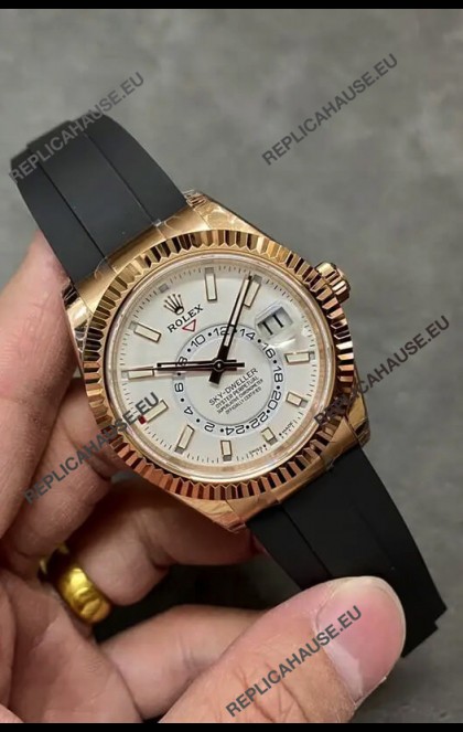 Rolex Sky-Dweller REF# M326235 White Dial Rose Gold Watch in 904L Steel Case 1:1 Mirror Replica