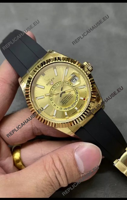 Rolex Sky-Dweller REF# M336235 Gold Dial Yellow Gold Watch in 904L Steel Case 1:1 Mirror Replica