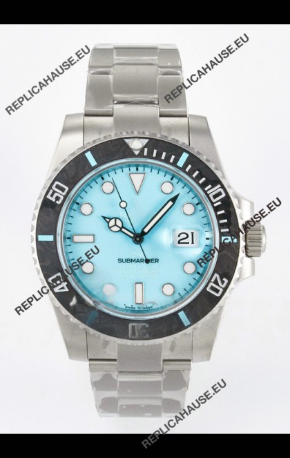 Rolex Submariner DiW Sandblasted Steel Casing Carbon Fiber Bezel Watch Tiffany Blue Dial