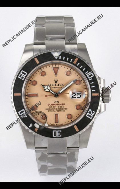 Rolex Submariner DiW Sandblasted Steel Casing Carbon Fiber Bezel Watch Beige Dial