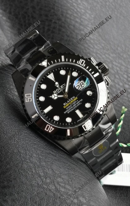 Rolex Submariner Blaken DLC Coated Swiss Replica Watch in Black Dial 