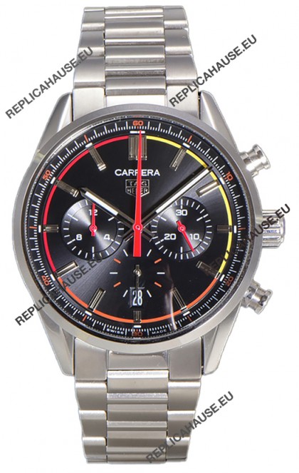 Tag Heuer Carrera Chronograph 42 Swiss Quartz Replica Watch Black Dial Steel Strap 