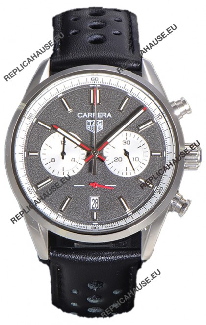 Tag Heuer Carrera Chronograph 43 Swiss Quartz Replica Watch Grey Dial Leather Strap