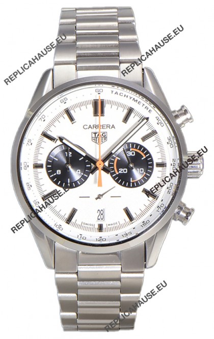 Tag Heuer Carrera Chronograph 43 Swiss Quartz Replica Watch White Dial Steel Strap 