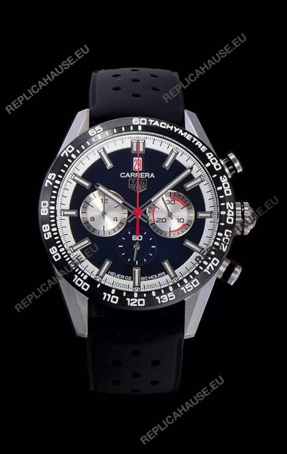 Tag Heuer Carrera Swiss Quartz Movement Replica Watch in Black Dial - Black Rubber Strap