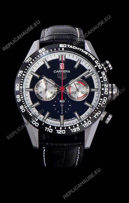 Tag Heuer Carrera Swiss Quartz Movement Replica Watch in Black Dial - Black Leather Strap