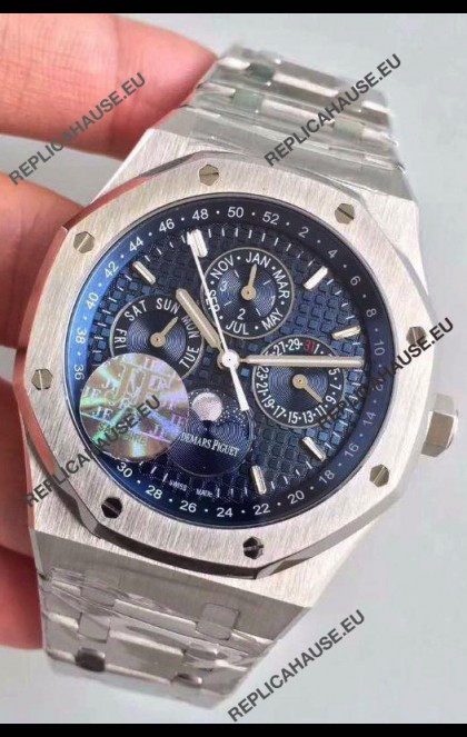 Audemars Piguet Royal Oak Perpetual Calendar Swiss Replica Steel Casing Watch in Blue Dial 