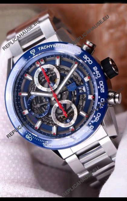 Tag Heuer Carrera Heuer 01 Swiss Replica Watch in Blue Dial/Bezel