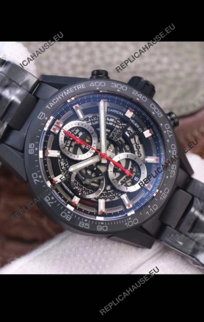Tag Heuer Carrera Heuer 01 Swiss Replica Watch in PVD Casing - Black Skeleton Dial