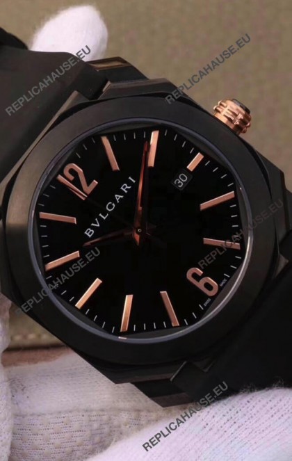 Bvlgari Octo Roma Edition 1:1 Mirror Replica in PVD Coated 904L Steel Casing - Steel Blue Dial Leather Strap