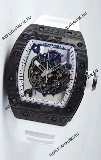 Richard Mille RM055 Forged Carbon Casing 1:1 Mirror Replica Watch in White Strap 