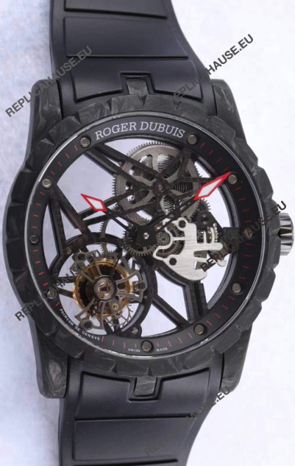 Roger Dubuis Excalibur Spider Flying Tourbillon Skeleton Carbon Casing 1:1 Mirror Swiss Watch