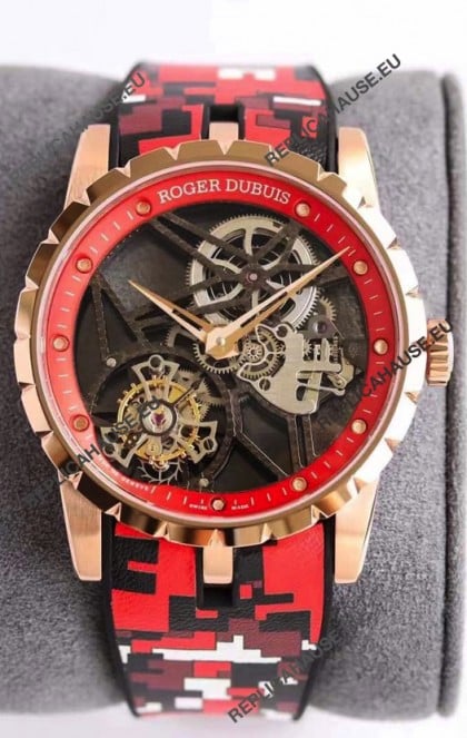Roger Dubuis Excalibur Spider Flying Tourbillon Skeleton Rose Gold Casing 1:1 Mirror Swiss Watch