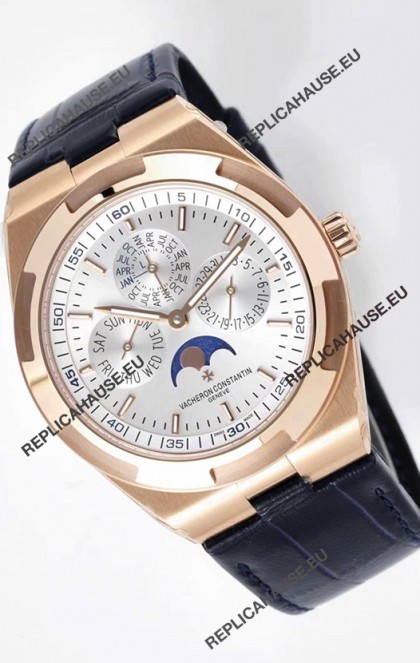 Vacheron Constantin Overseas Perpetual Calendar Ultra-Thin Steel Dial Rose Gold Casing Replica