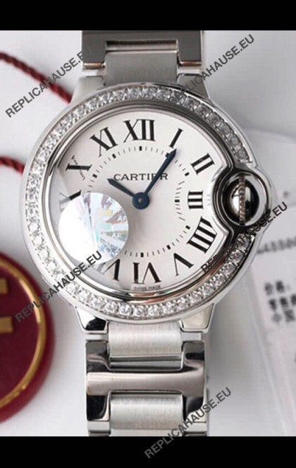Ballon De Cartier Swiss Quartz 1:1 Mirror Quality 28MM in Steel Casing White Dial 