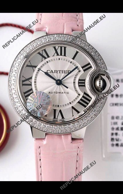 Ballon De Cartier Swiss Automatic 1:1 Mirror Quality 33MM in Stainless Steel Casing - Diamonds Bezel