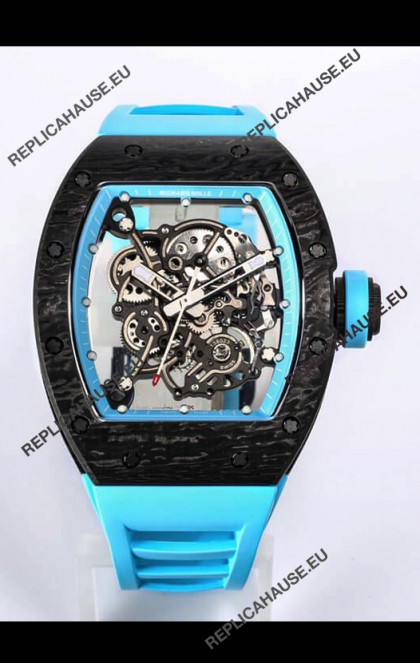 Richard Mille RM055 Black Carbon Casing 1:1 Mirror Replica Watch in Blue Strap