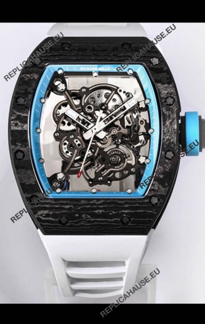 Richard Mille RM055 Black Carbon Casing 1:1 Mirror Replica Watch in White Strap