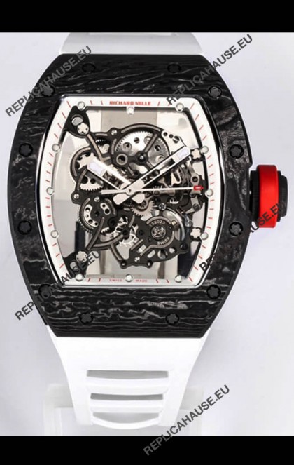 Richard Mille RM055 Black Carbon Casing 1:1 Mirror Replica Watch in White Strap