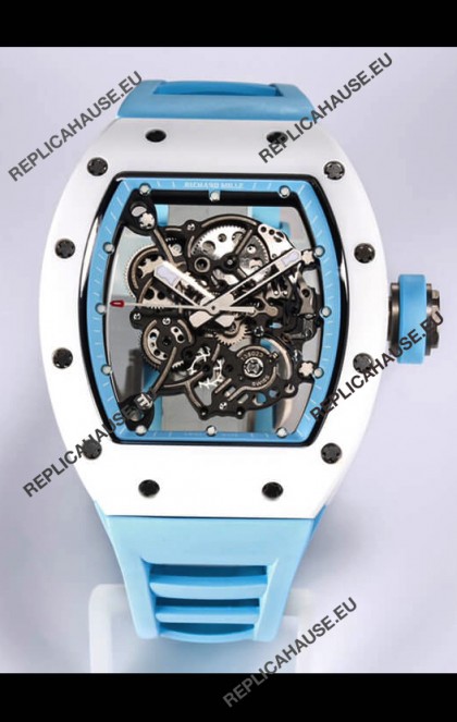 Richard Mille RM055 White Ceramic Casing 1:1 Mirror Replica Watch in Blue Strap