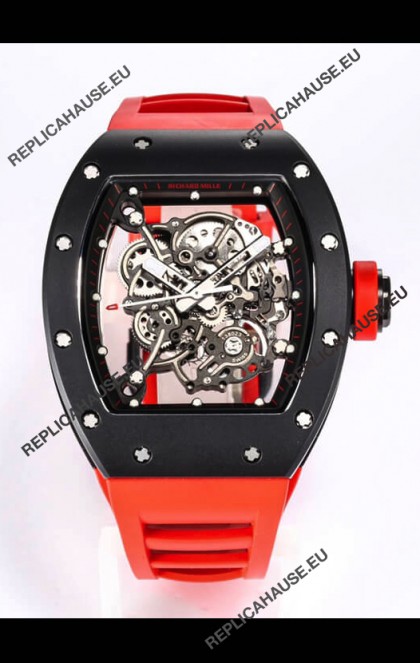 Richard Mille RM055 Black Ceramic Casing 1:1 Mirror Replica Watch in Red Strap