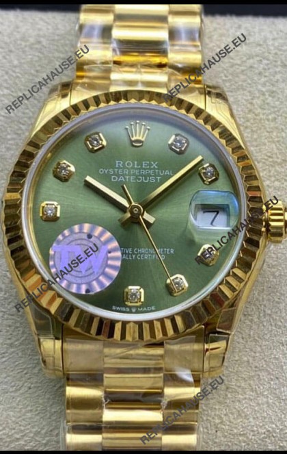 Rolex Datejust 278278 31MM Swiss Replica in 904L Steel Yellow Gold in Green Dial - 1:1 Mirror Replica