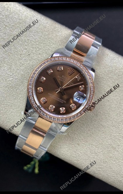 Rolex Datejust 278381 31MM Swiss Replica in 904L Steel Two Tone Rose Gold Brown Dial 1:1 Mirror Replica
