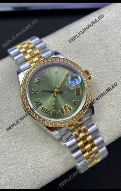 Rolex Datejust M278383RBR 31MM Swiss Replica in 904L Steel 2 Tone Yellow Gold Green Dial 1:1 Quality