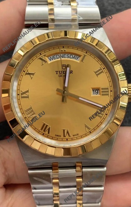 Tudor Royal Edition Watch - 1:1 Mirror Replica in Two Tone Casing - Gold Roman Dial