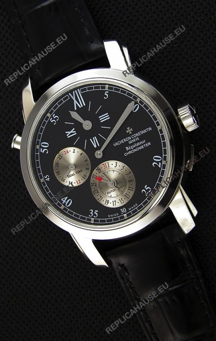 Vacheron Constantin Malte Dual Time Regulator Black Dial Replica Watch 