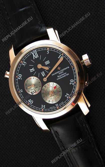 Vacheron Constantin Malte Dual Time Regulator Pink Gold Swiss Replica Watch 