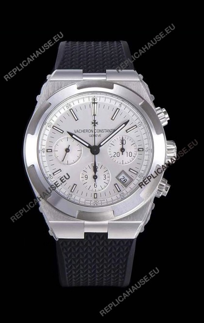 Vacheron Constantin Overseas Chronograph White Dial Swiss Replica Watch - Rubber Strap