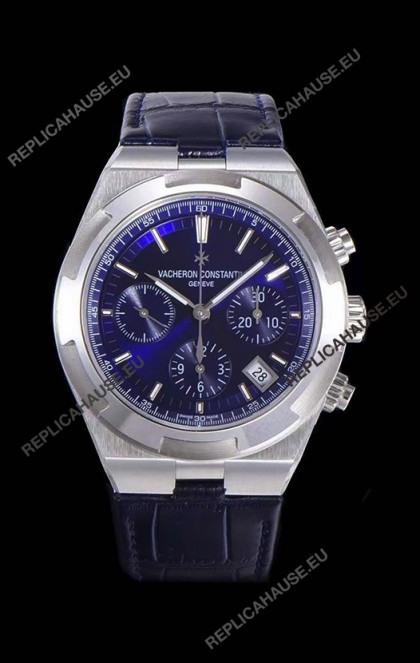 Vacheron Constantin Overseas Chronograph Blue Dial Swiss Replica Watch - Leather Strap