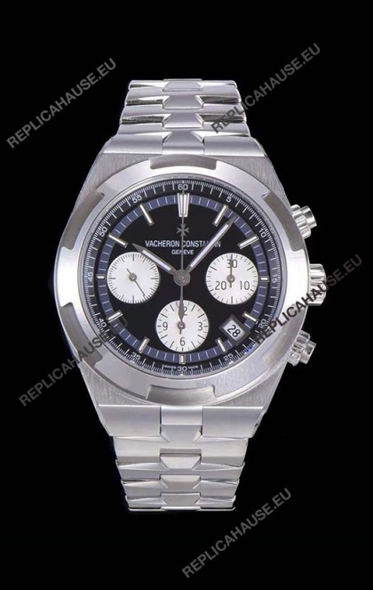 Vacheron Constantin Overseas Chronograph Black Dial Swiss Replica Watch - Stainless Steel Strap