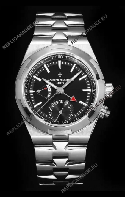 Vacheron Constantin Overseas Dual Time 1:1 Mirror Swiss Replica Watch in Black Dial 