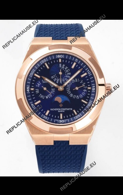 Vacheron Constantin Overseas Perpetual Calendar Ultra-Thin Blue Dial Rose Gold Casing Replica