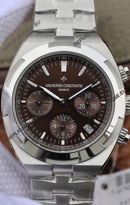 Vacheron Constantin Overseas Chronograph Brown Dial Swiss Replica Watch - Stainless Steel Strap