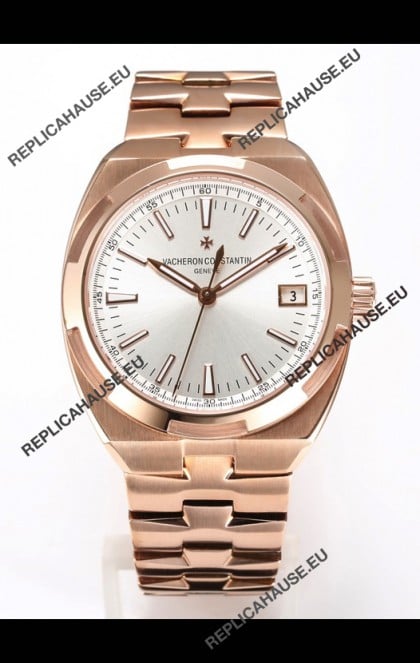 Vacheron Constantin Super Clone Overseas 1:1 Mirror Swiss Replica Watch in Rose Gold Steel Dial