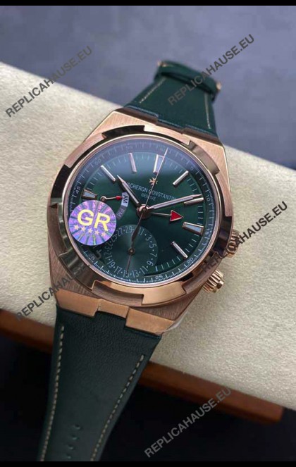Vacheron Constantin Overseas Dual Time Rose Gold 1:1 Mirror Swiss Replica Watch in Green Dial