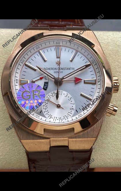 Vacheron Constantin Overseas Dual Time Rose Gold 1:1 Mirror Swiss Replica Watch in Steel Dial