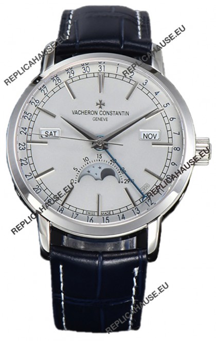 Vacheron Constantin Traditionelle Complete Calendar White Gold Plating White Dial Swiss Replica