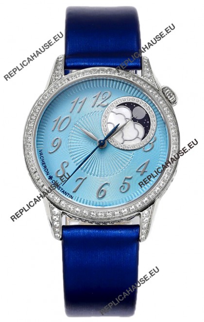 Vacheron Constantin Egerie Muse Moonphase 904L Steel Casing in Blue Dial Swiss Replica