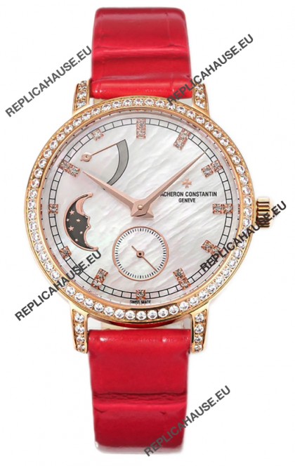 Vacheron Constantin Traditionelle Moon Phase Mother of Pearl Dial in Rose Gold Swiss Replica