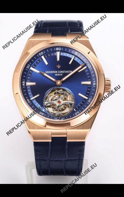 Vacheron Constantin Overseas Tourbillon Rose Gold in Blue Dial Leather Strap 1:1 Mirror Replica