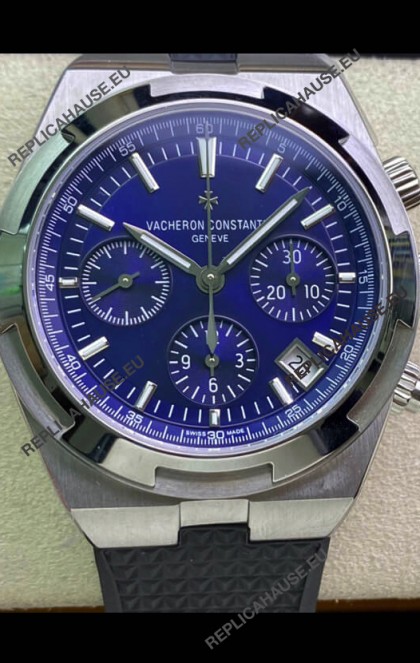 Vacheron Constantin Overseas Chronograph 904L Steel Blue Dial Swiss Replica Watch - Rubber Strap