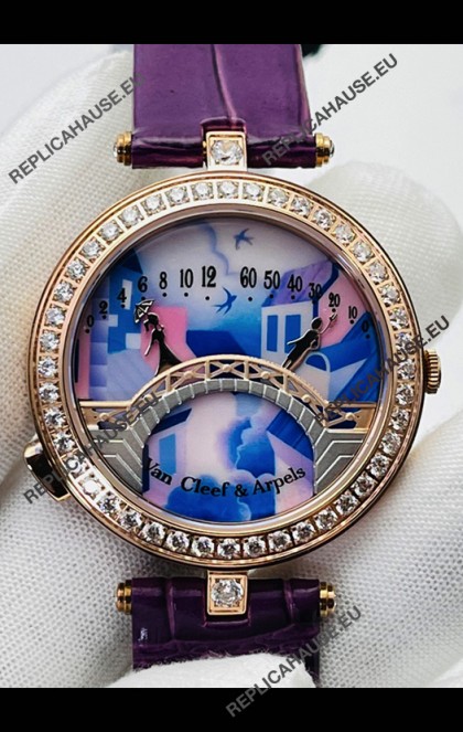Van Cleef & Arpels Lady Arpels Pont des Amoureux in Rose Gold Purple Strap